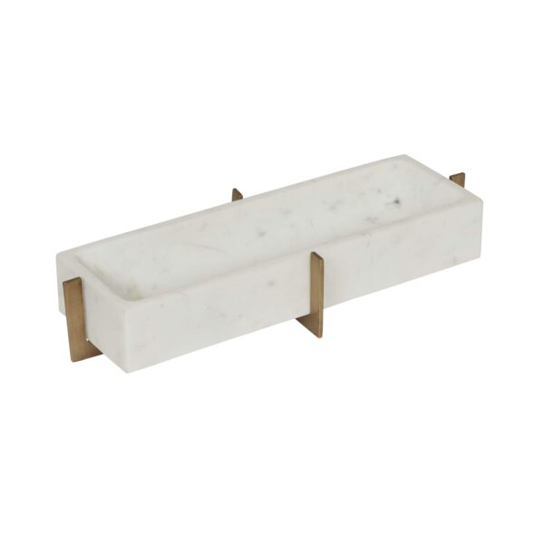 Ridge Rect Bowl-Wh Marble/Brs