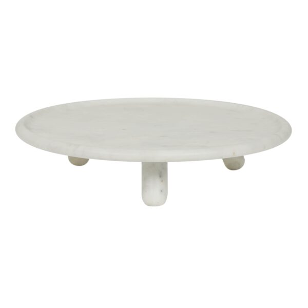 Ridge Marb Rnd Foot Platter-Wh
